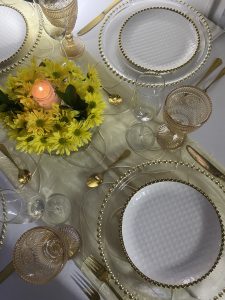 Vajilla Golden perlas dorada